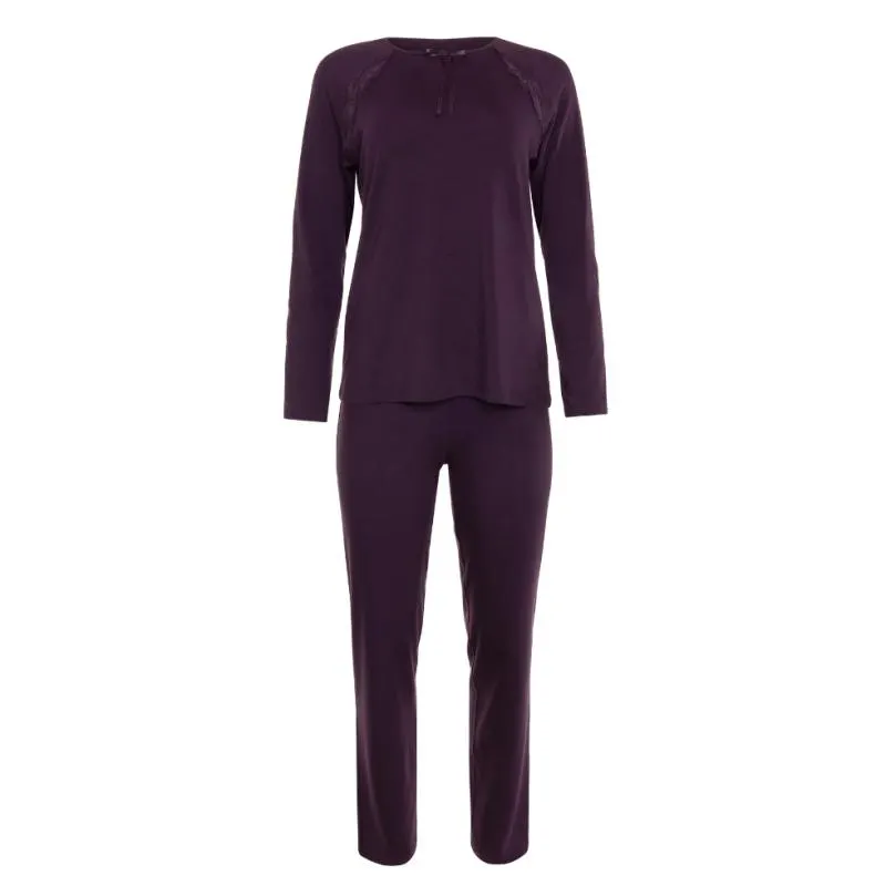 LIS-23330-KV - Pigiama donna in viscosa con inserti in pizzo Ivette - viola reale