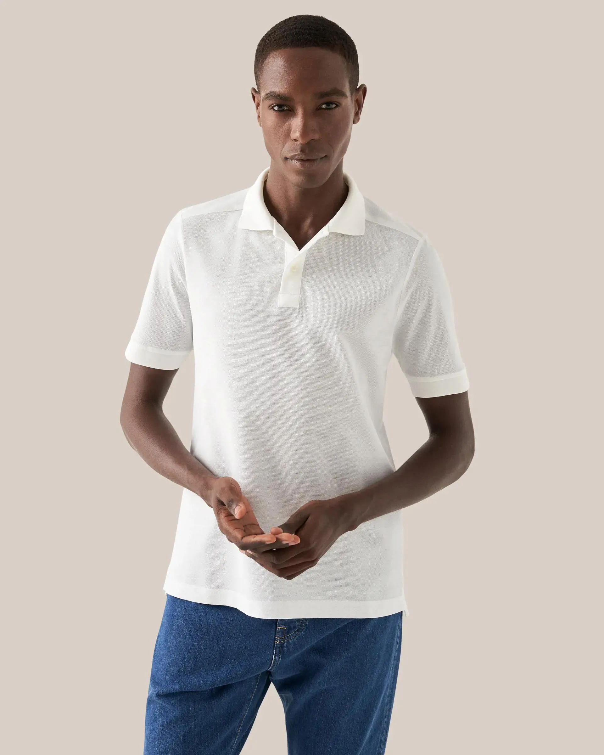 White Filo di Scozia Piqué Polo Shirt - Short Sleeve