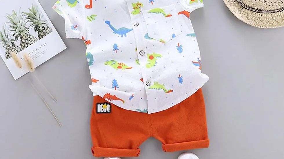 100% Cotton 2pcs Dinosaur Print Top and Short set
