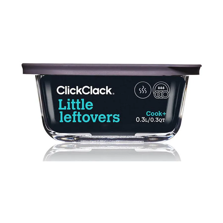 ClickClack Cook+ Square 0.5L Heatproof Glass Container Set of 4 Grey