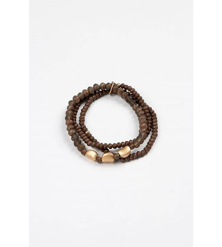 Stella + Gemma Set of 3 Brown with Gold Nuggets Bracelet