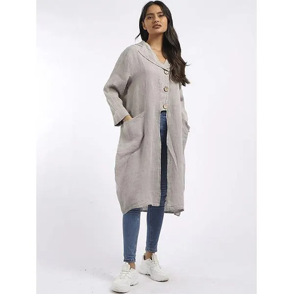 3 Button Linen Jacket Beige