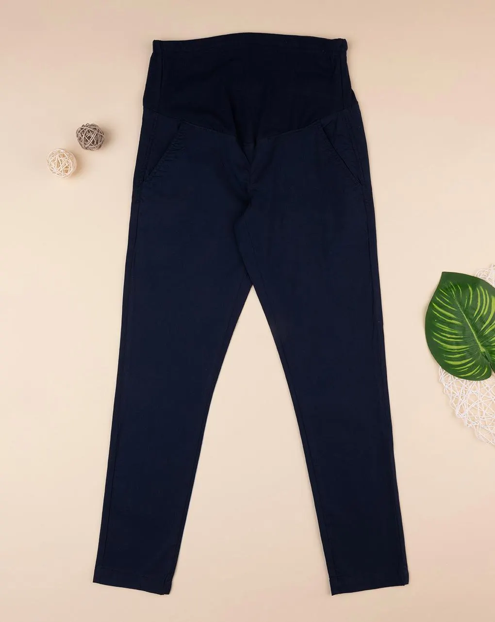 Γυναικείο παντελόνι εγκυμοσύνης μπλε από ποπλίνα