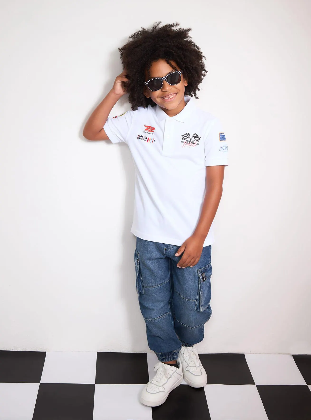 T-shirt polo con scritte e patch MWC Bianco ottico