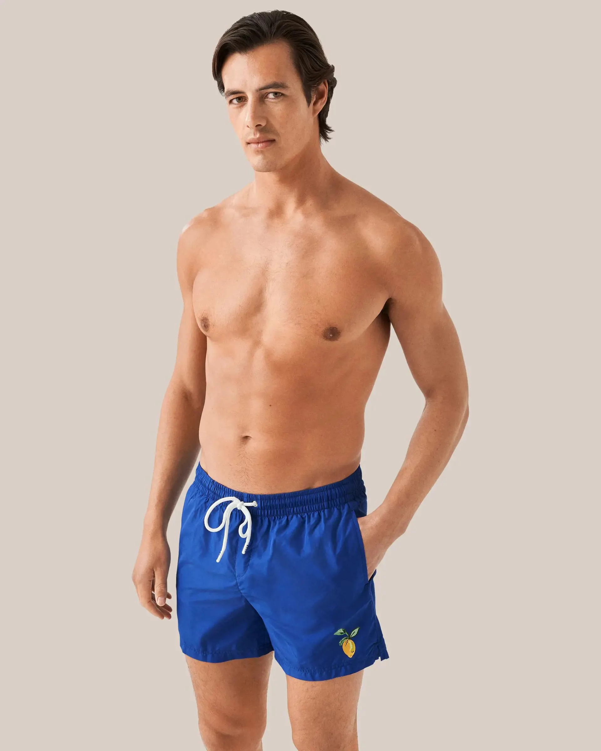 Dark Blue Swim Shorts - Lemon Print Detail