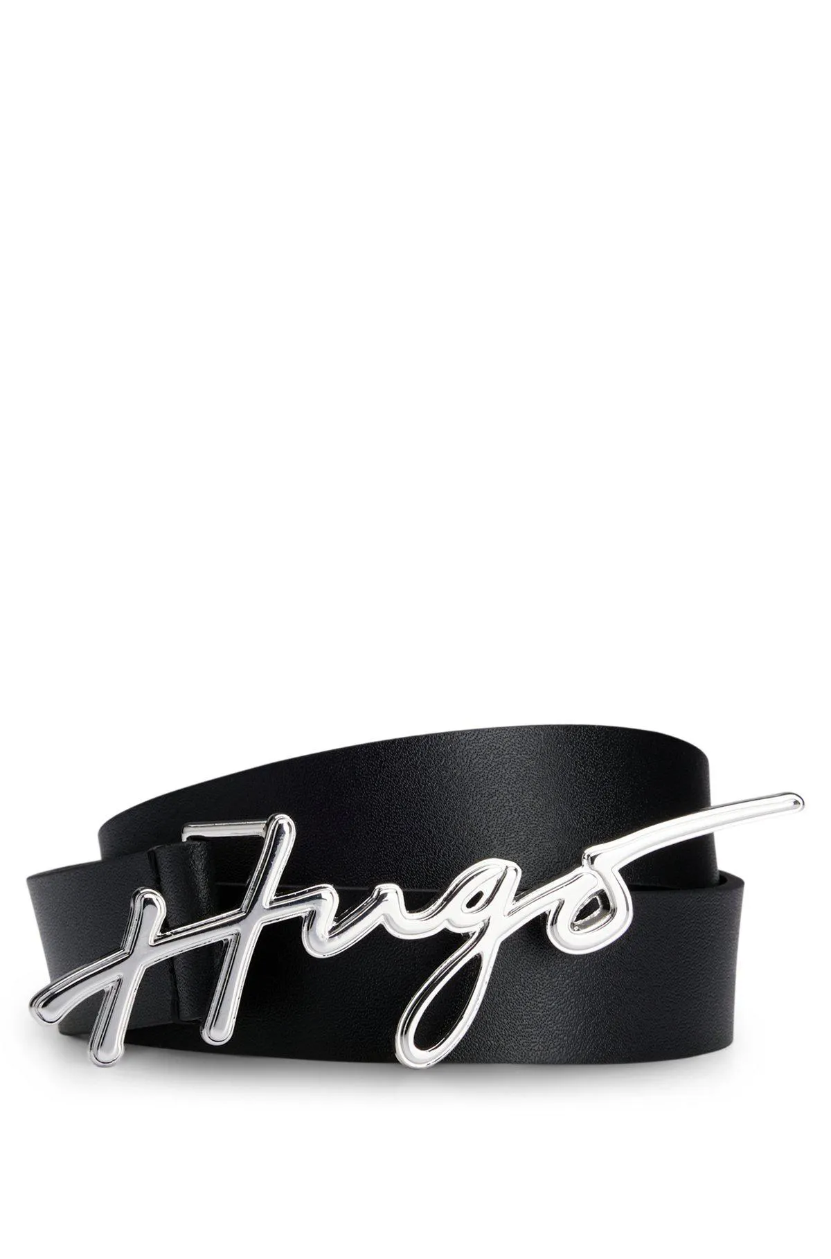 Italian-leather belt with handwritten-logo buckle