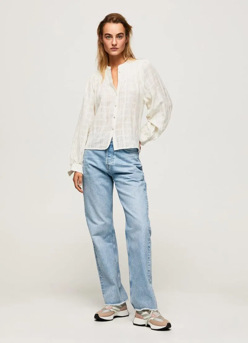 BLUSA ALGODÓN DOBBY CUELLO MAO