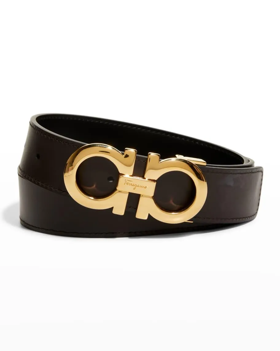 Men's Reversible Double-Gancini Leather Belt