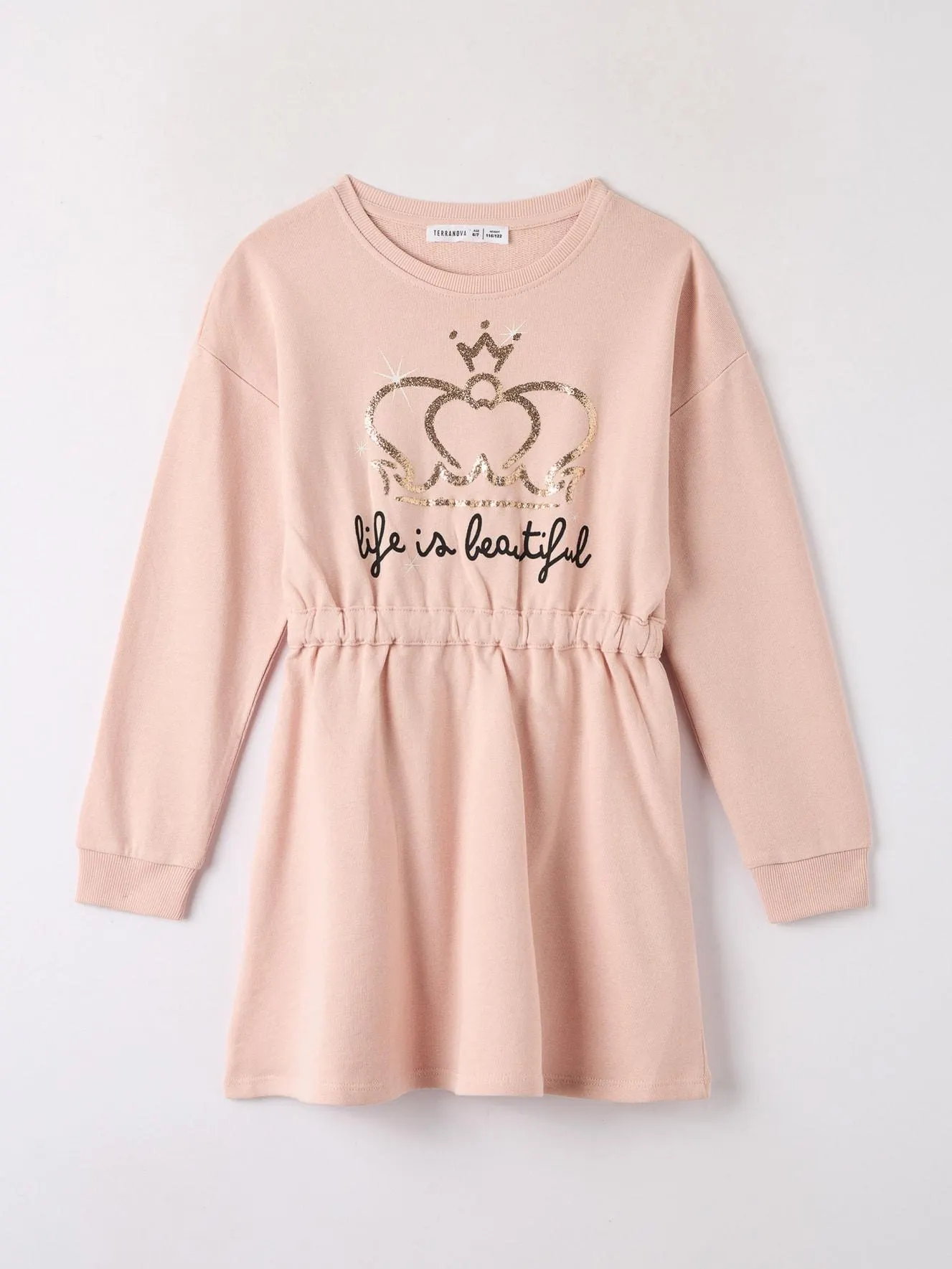 Vestito felpa con stampa Rosa cipria