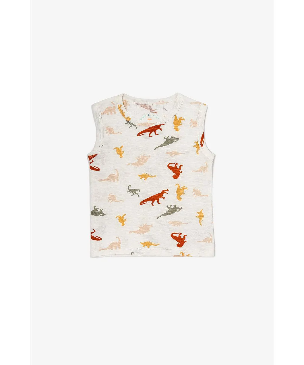 Pom & Jenny Εκρού αμάνικη μπλούζα με δεινοσαυράκια