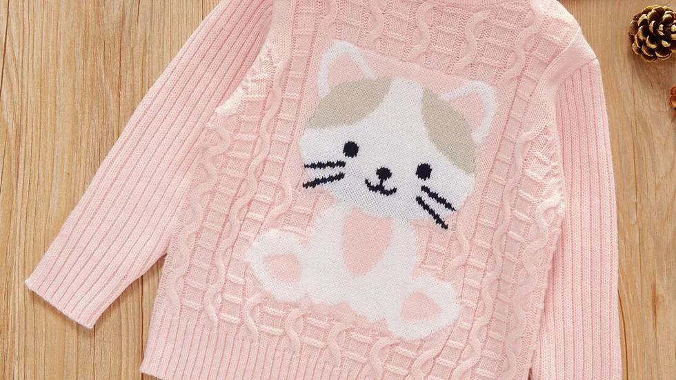 Girl Animal Embroidery Turtleneck cable knit Sweater