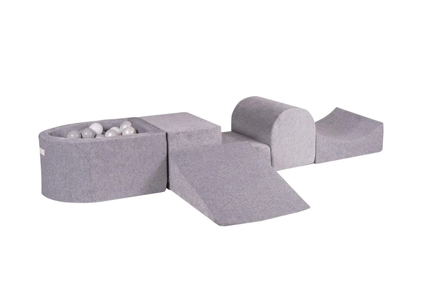 Velvet Grey Soft Play Set With Mini Ball Pit - 100 Mint, Grey and White Balls