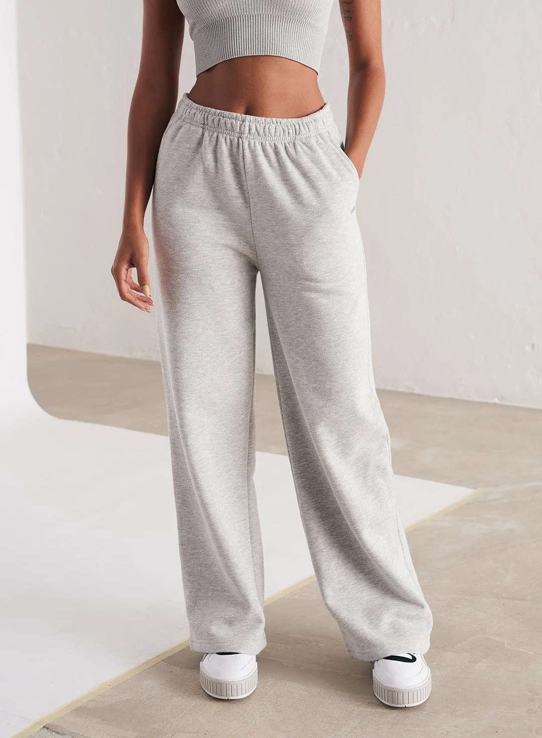 LIGHT GREY MELANGE STRAIGHT FIT SWEATPANTS
