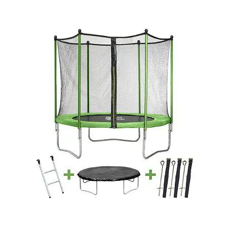 Trampoline "Yoopi" - Ø 2.44 m - Avec filet + échelle + couverture + kit d'ancrage