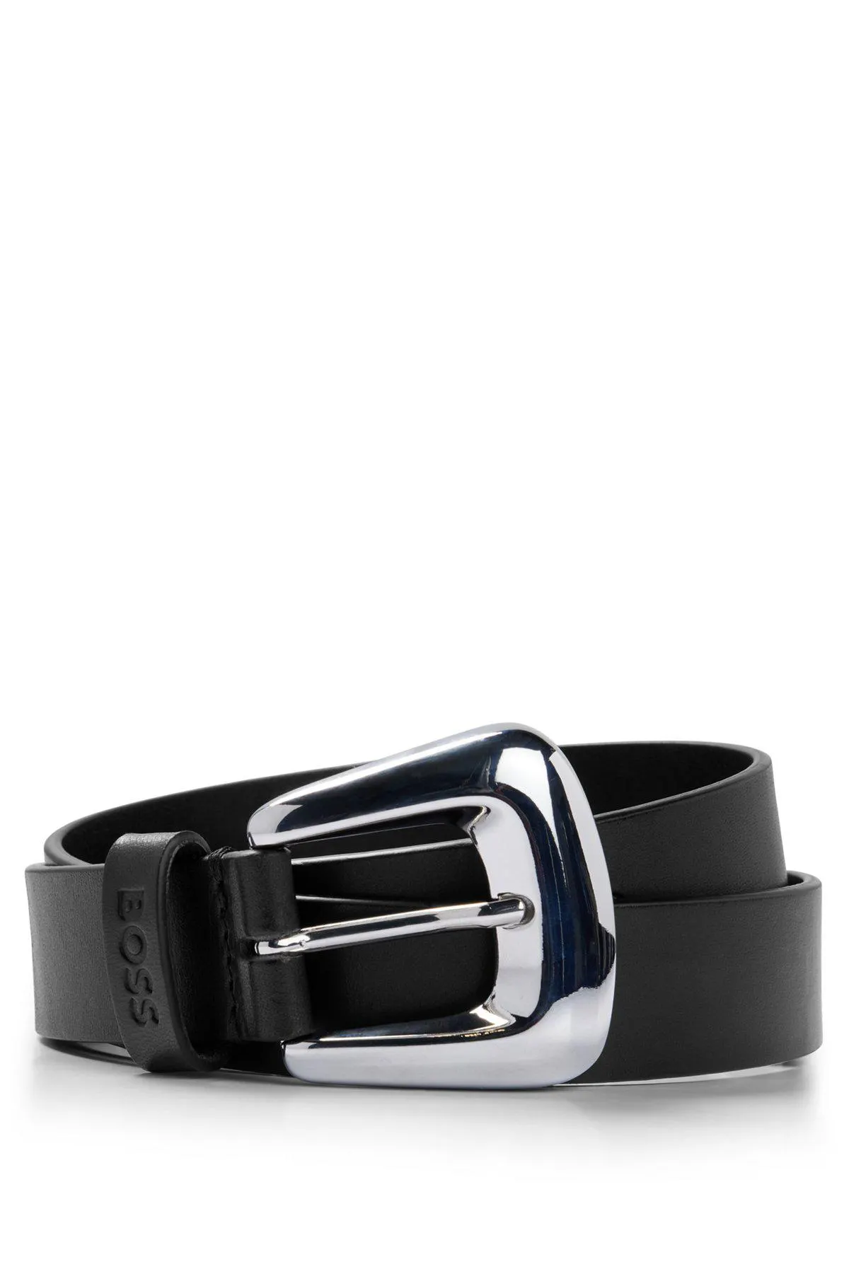 Italian-leather belt with chunky buckle