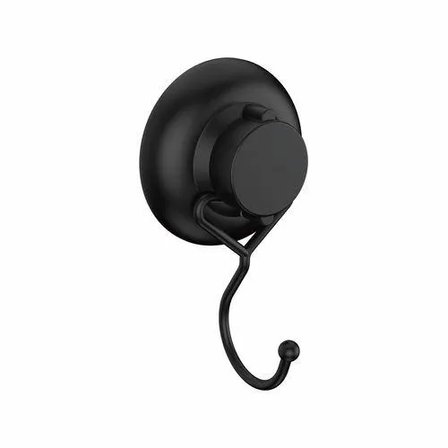 Naleon Suction Works Black Single Hook Bathroom Accessory