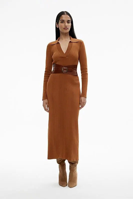 Crepe Henley Knit Dress