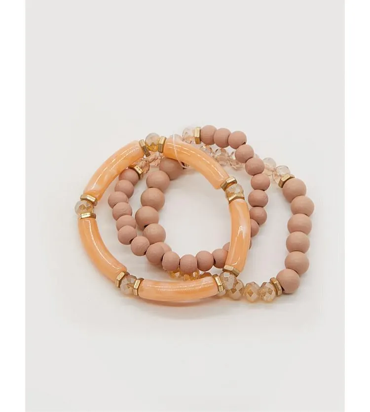 Stella + Gemma Set of 3 Rose Beads Wood/Resin Bracelet