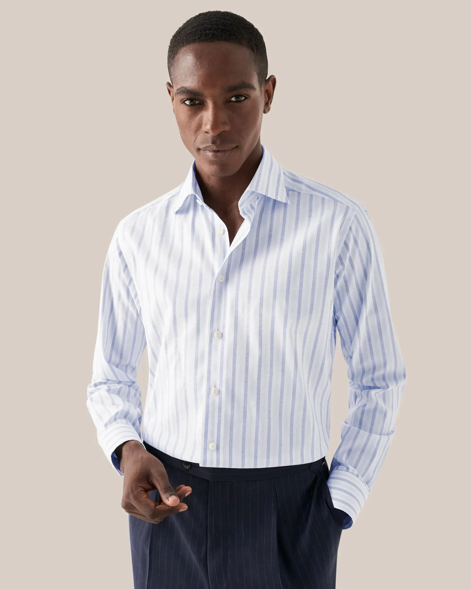 Light Blue Multi-Striped Wrinkle Free Oxford Shirt