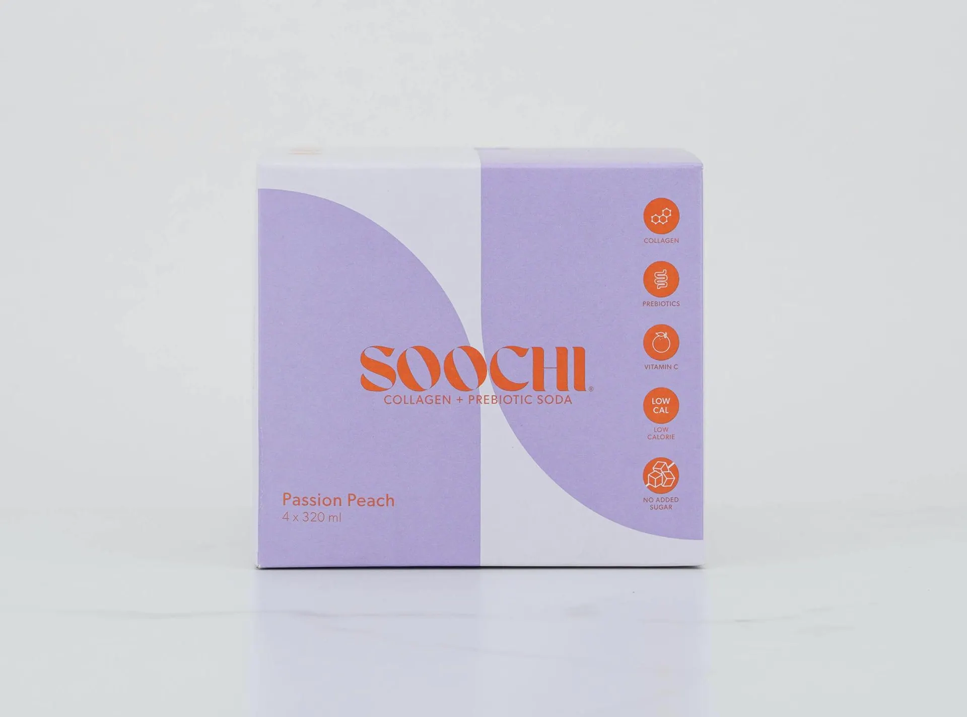 Soochi Collagen + Prebiotic Soda Passion Peach 320ml 4 pack