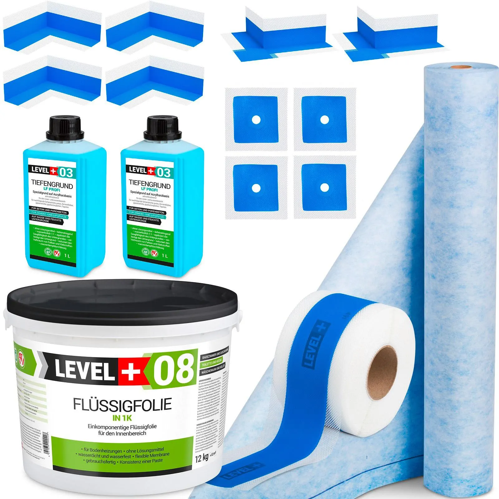 Bad Abdichtungs-Set / Dichtset für Duschabdichtung 341, mit 12 kg Flüssigfolie