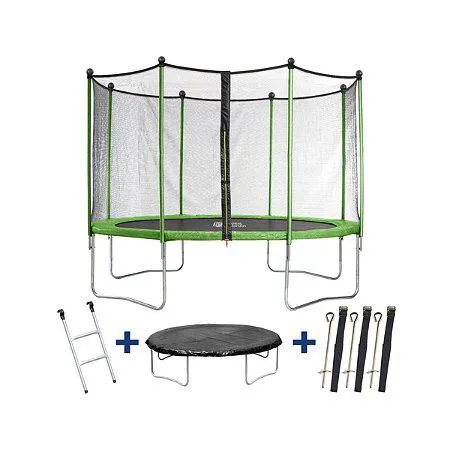 Trampoline "Yoopi" - Ø 4.25 m - Avec Filet + Echelle + Couverture + Kit d'ancrage