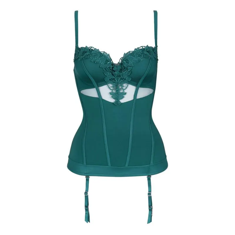 LIS-13098OG - Bustier Illusion con coppe preformate e reggicalze - smeraldo