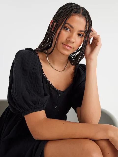 Whisper Lace Trim Mini Dress