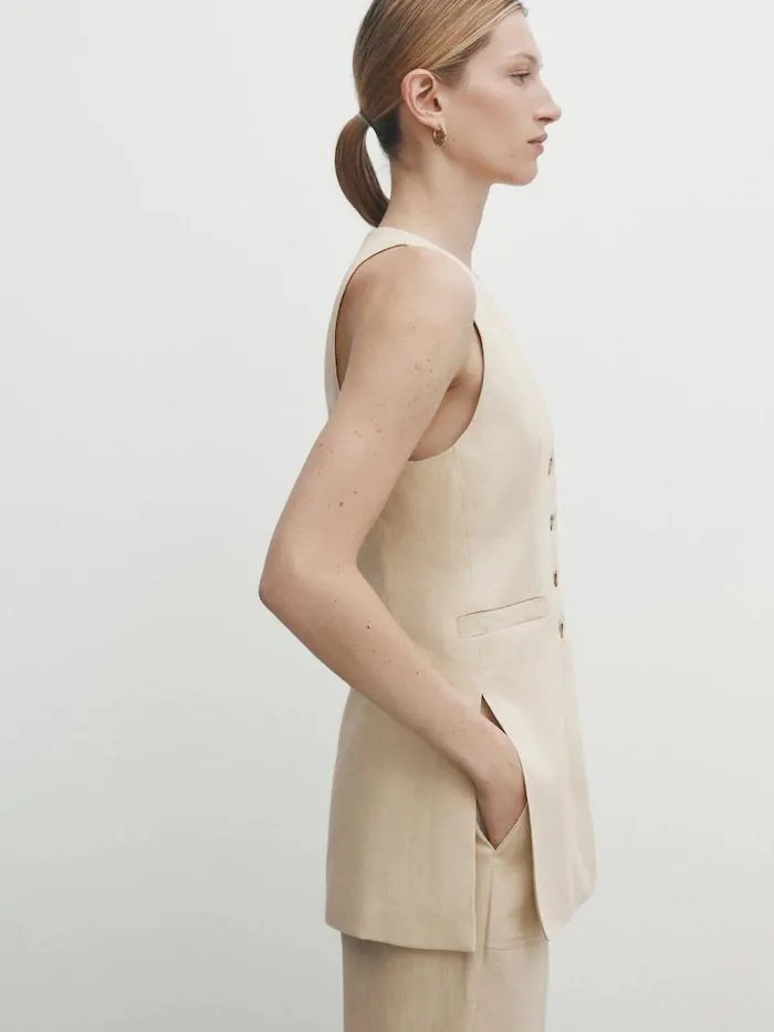 100% linen long vest with side vents