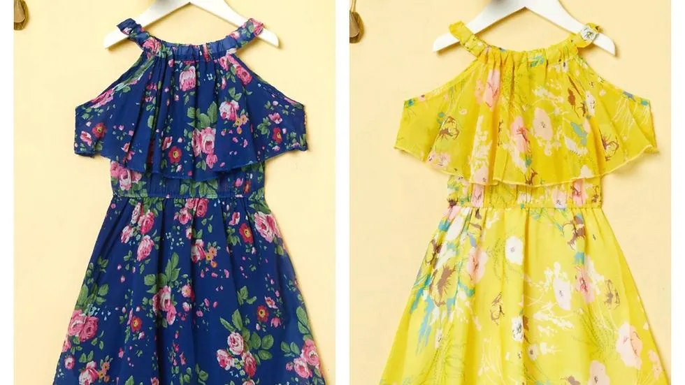 Girl Floral Allover print Ruffle Collar Slip Dress