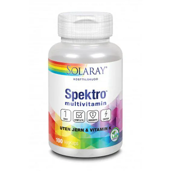 Solaray spektro uten jern & vitamin K 100 kapsler
