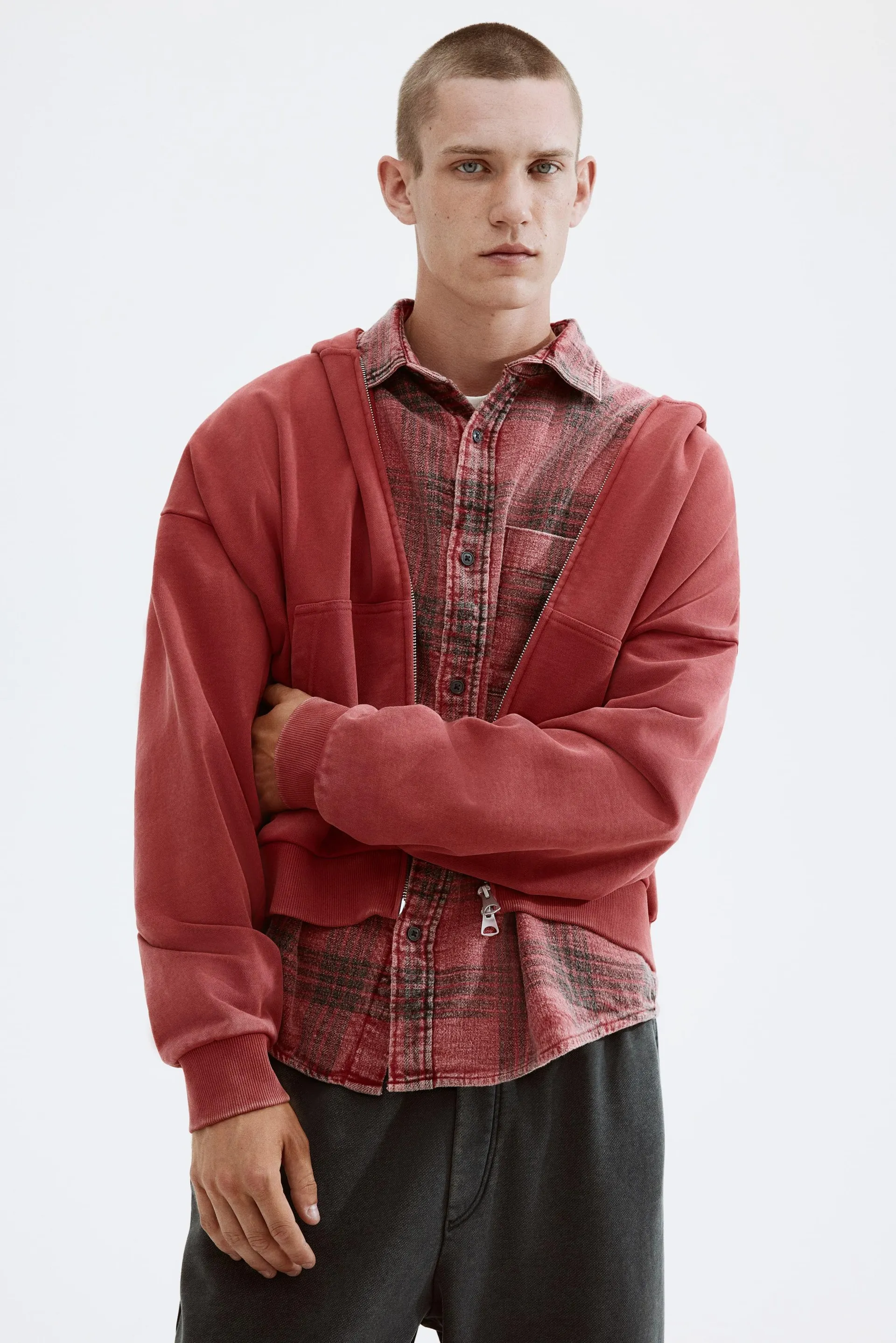 Veste à capuchon à fermeture éclair grande taille