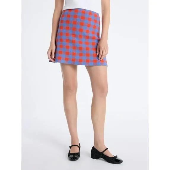 Free Assembly Women's Fit and Flare Plaid Mini Sweater Skirt, Sizes, XS-XXL