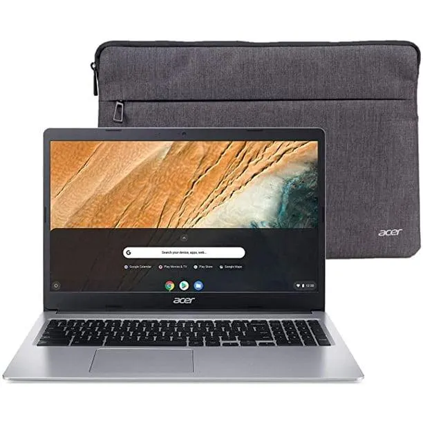 Acer Chromebook 15.6 Pouces Écran HD Intel Celeron N4020 4 Go 64 Go Housse de Protection Longue Batterie Chrome OS Argent