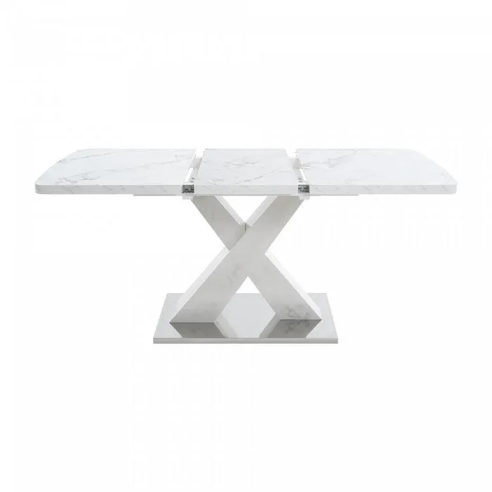 Table a manger rectangulaire moderne Lennon extensible de 47,24" a 62,99" avec plateau imprime marbre, blanc