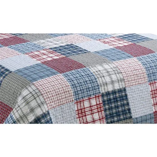 Ensemble de courtepointe à carreaux Marina Decoration bleu marine, rouge, gris et argent pour très grand lit, 3 mcx