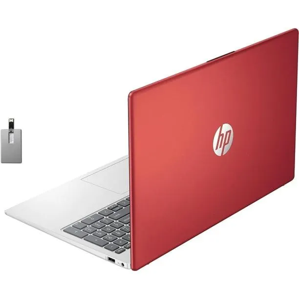 HP Ordinateur Portable Professionnel 15,6 Pieds', Écran HD, Processeur Intel Pentium N200, 8 Go RAM, 128 Go SSD, Intel UHD Graphics, Clavier Pleine Taille, WiFi, Bluetooth, Windows 11, Rouge Écarlate, Carte USB Hotface 32 Go
