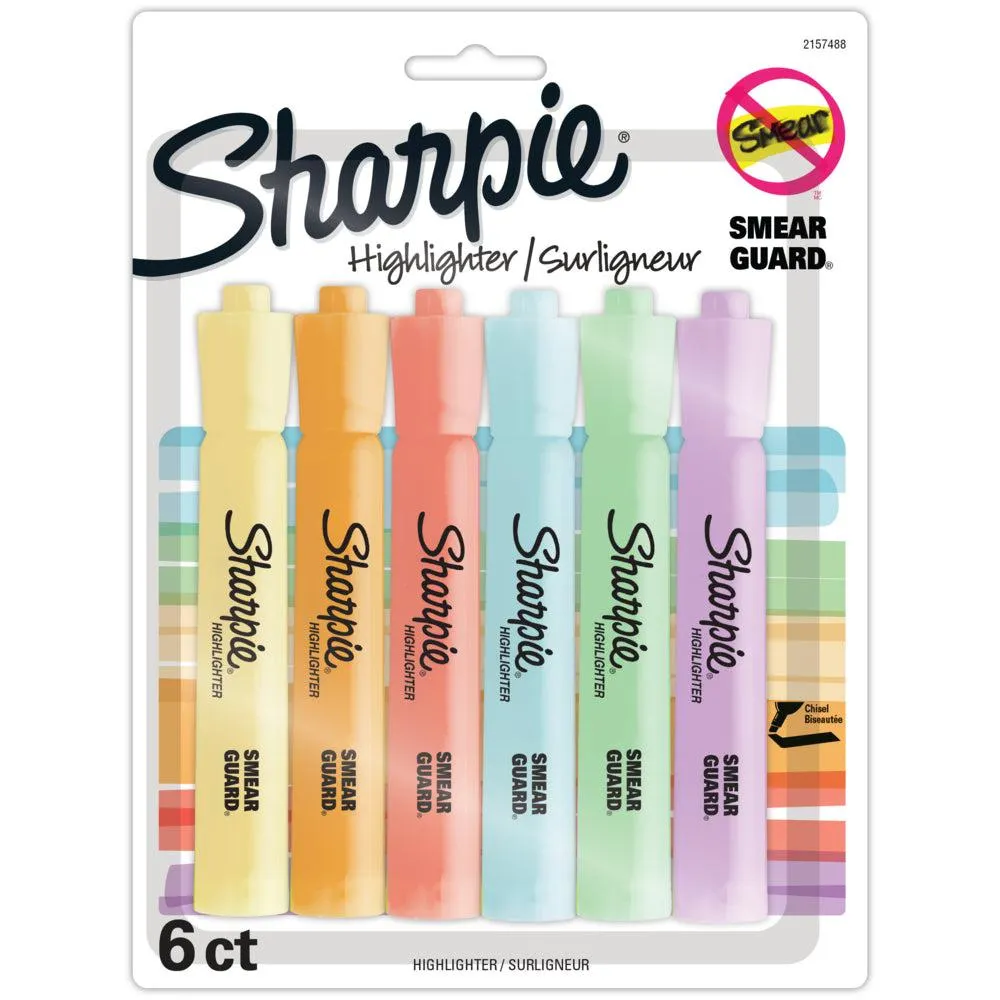 Sharpie - Surligneurs à réservoir pointe biseautée de - couleurs pastel variées - Paquet de 6
