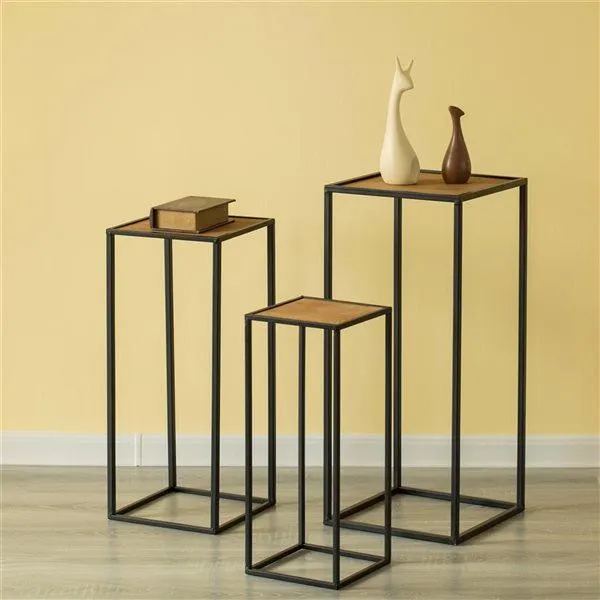 Tables gigognes Vintiquewise en bois et en métal, ensemble de 3