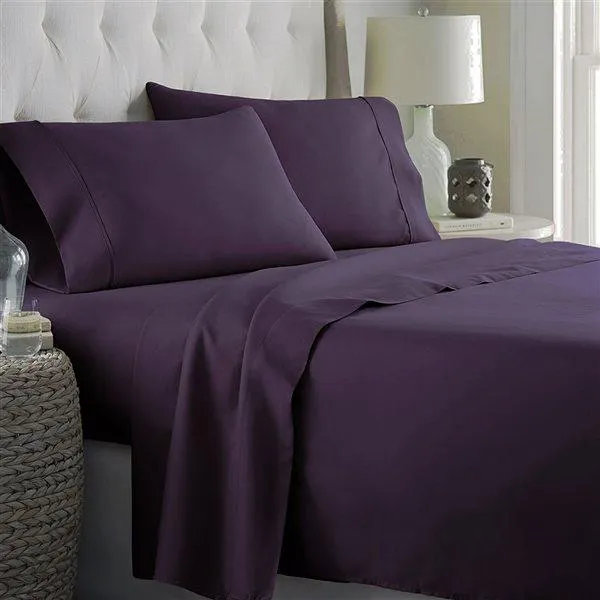 Draps Marina Decoration aubergine pour lit à une place en mélange de coton, 3 mcx