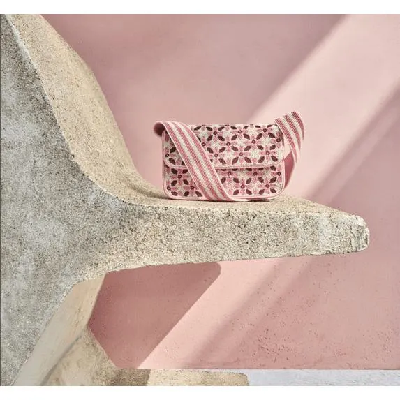 Scoop Women's Beaded Flap Shoulder Bag, Pink Print