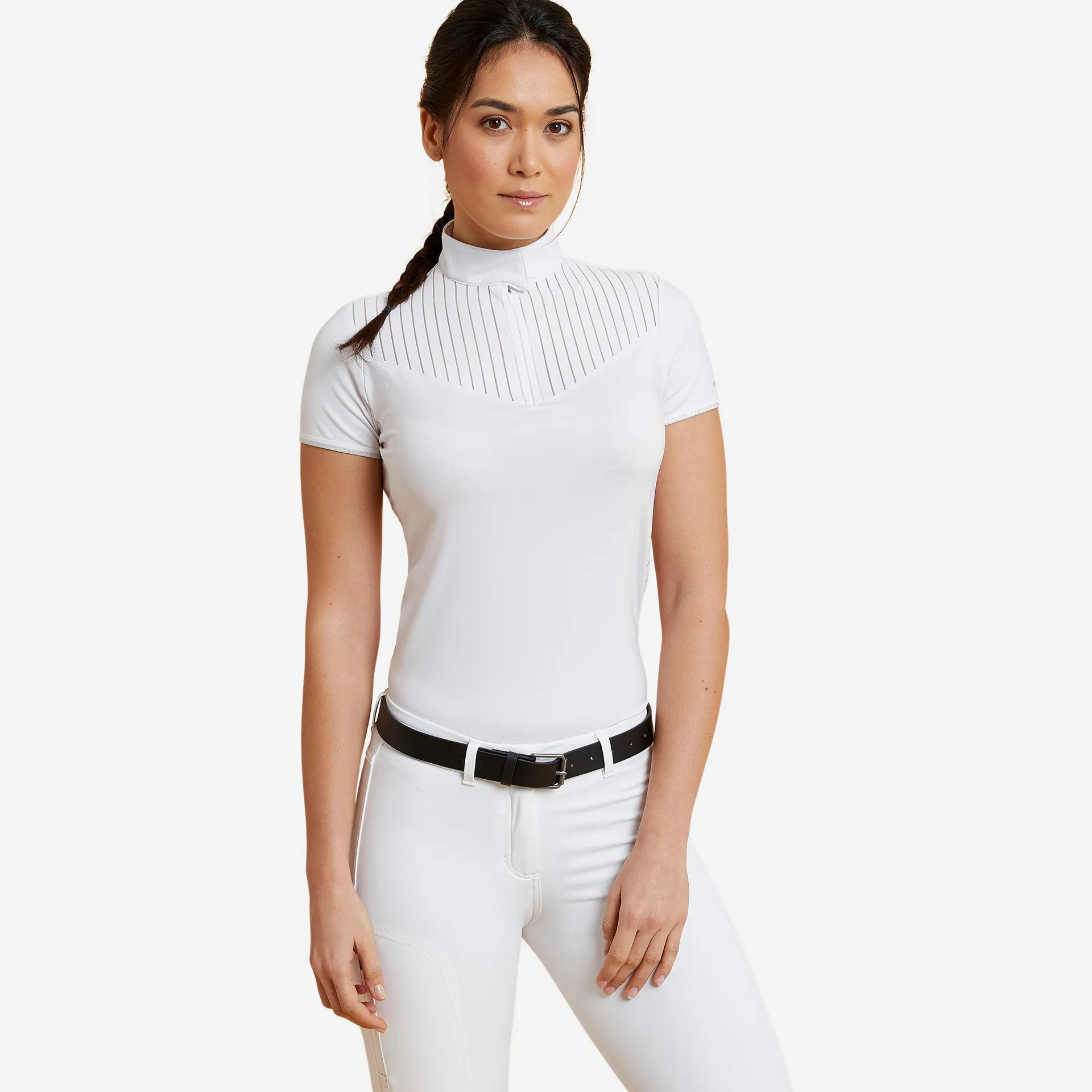 Polo de concours équitation manches courtes femme - 500 blanc
