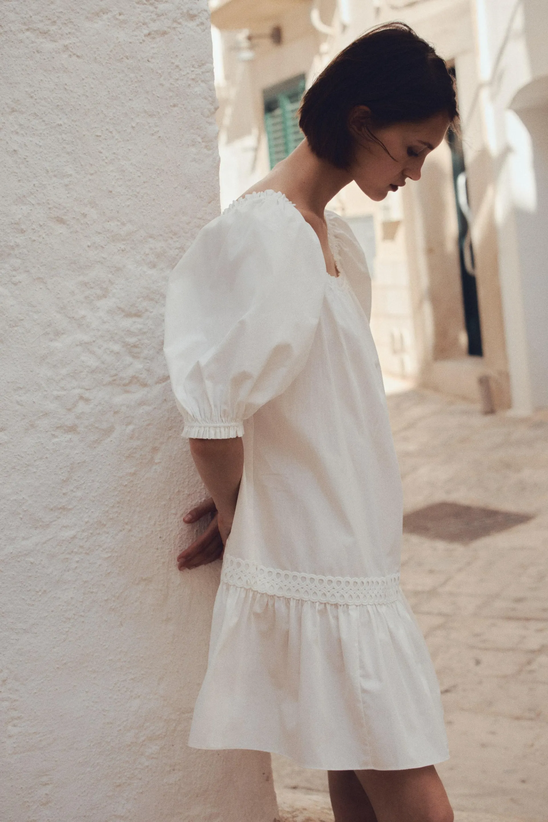 Robe en popeline à manches bouffantes