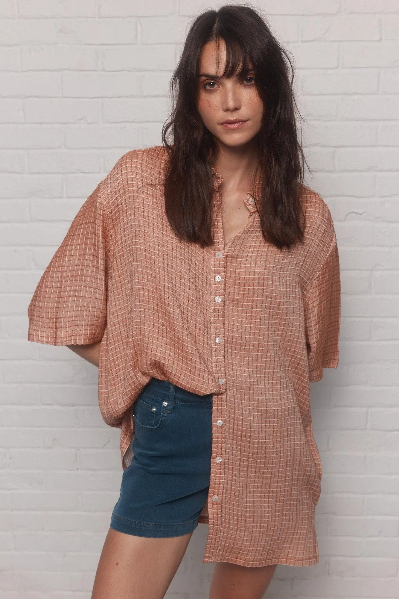 Chemise orange gaufrée à manches courtes | Moxan