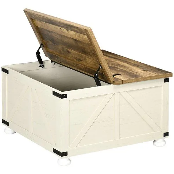 Table basse carrée HOMCOM 31,5 x 18,5 po panneaux de particules blanc antique avec dessus relevable et rangement