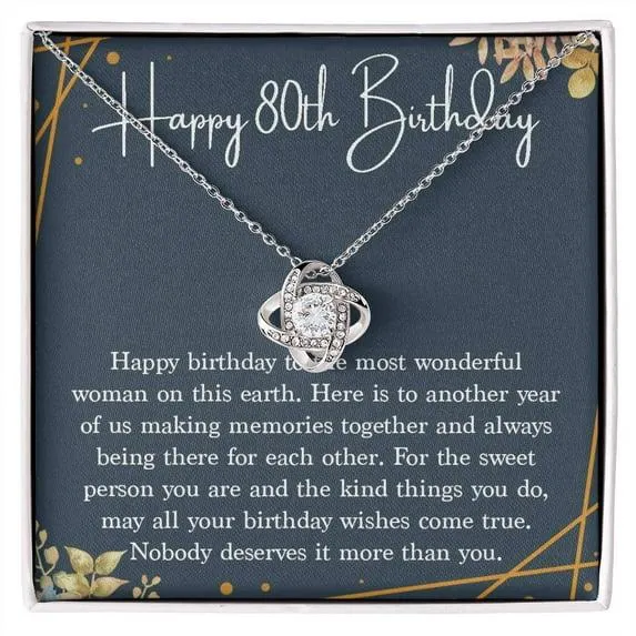 Happy 80th Birthday Necklace Gift for Mom Grandma, 80th Birthday Gifts for Women, 80 Years Old Jewelry, Love Knot Necklace, Gift Box Included