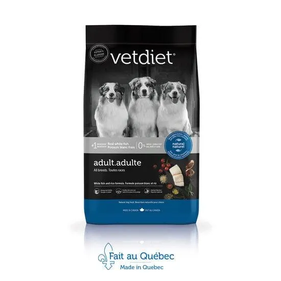 Nourriture au poisson blanc et riz pour chien adulte