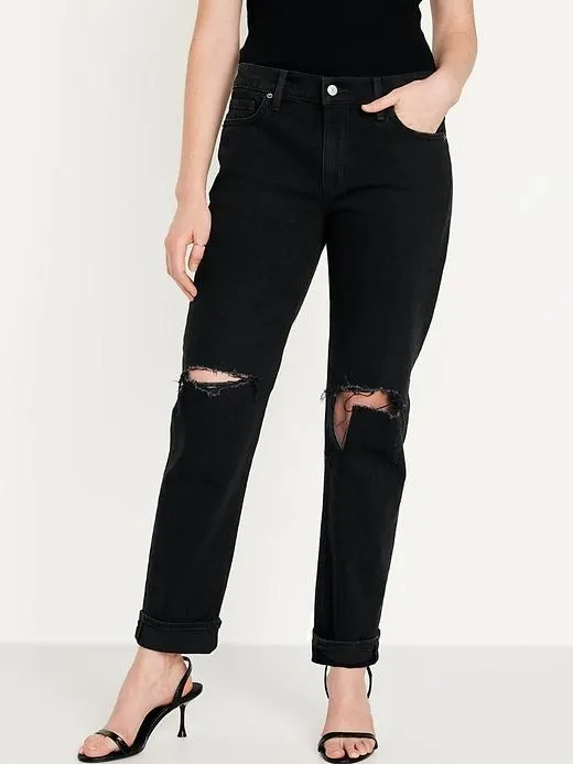 Mid-Rise Ripped Boyfriend Jeans