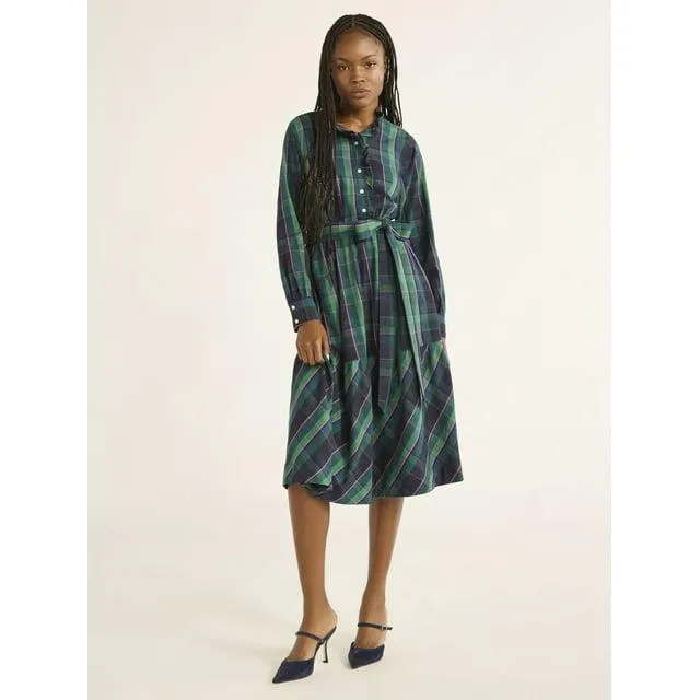 Free Assembly Women’s and Women's Plus Cotton Ruffle Midi Dress with Long Sleeves, Sizes XS-4X