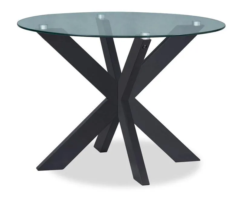 Table de salle à manger ronde Remi de 42 po (L) avec dessus en verre et base géométrique en bois - noire